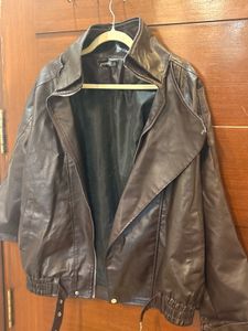 Brown Faux Leather Moto Jacket