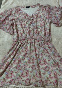 Floral Print Dress with Lace-up Detail