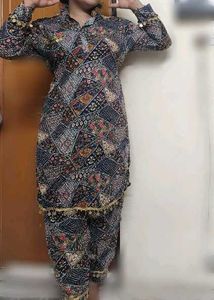 Beautiful Blue Patchwork Kurta Set
