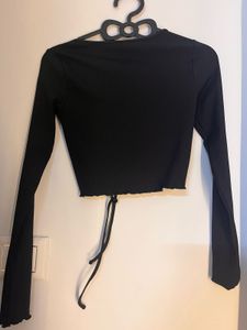 Black Lace-Up Crop Top