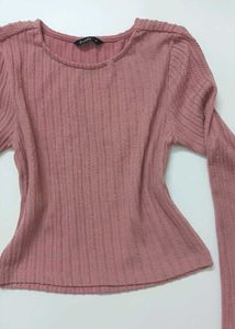 Pink Ribbed Long Sleeve Top tshirt