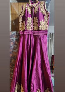 Elegant Purple & Gold Embroidered Anarkali Gown