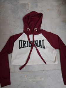 Maroon Cropped Hoodie with "Original" Print