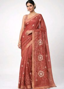 Elegant Rust Pink🌸 Georgette Embroidered Saree