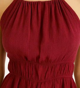 Burgundy Ruched Halter Peplum Top