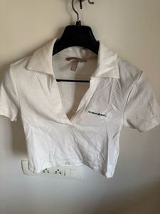 White Crop Top with Collar