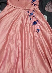 Peach Embroidered satin gown 🎀💫