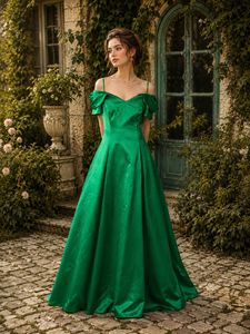 Elegant Off-Shoulder Green Gown