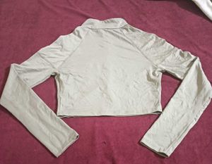 Cropped Long Sleeve Mock Neck Jacket