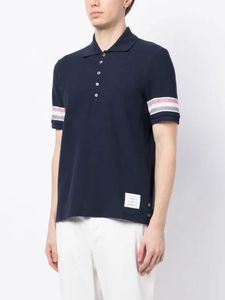THOM BROWNE Navy Blue Stripes Polo Shirt