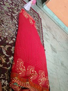 Red Printed Saree with Blouse