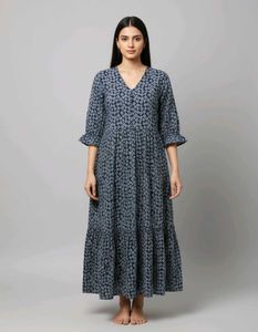 Navy Blue Printed Maxi Dress