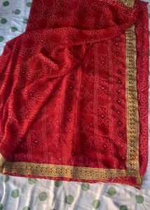 Beautiful Red Bandhani Saree