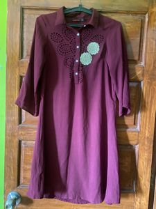 Maroon Embroidered Kurta/ shirt dress