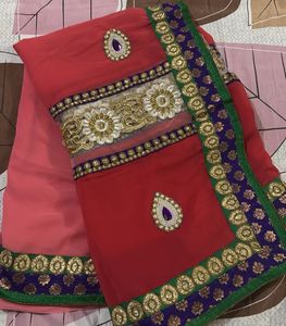 Beautiful Embroidered Red Saree