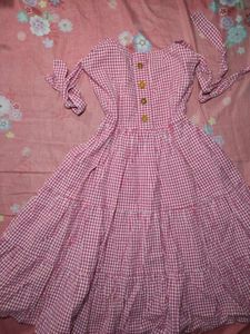 Chic Pink Gingham Tiered Mini Dress