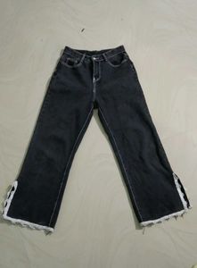 Stylish Lace Trimmed Denim Jeans