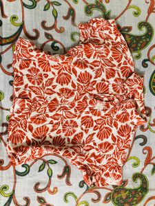 Crop Red Floral Print Blouse
