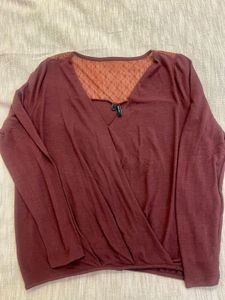 Burgundy V-Neck Wrap Top with Lace Detail