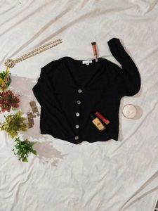 Chic Black V-Neck Button-Up Cardigan