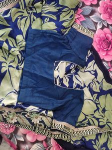 Embroidered Navy &amp; Green Floral saree