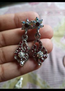 Elegant Dangle Earrings with Red &amp; Clear Stones