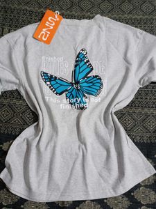 Gray Butterfly Graphic T-Shirt