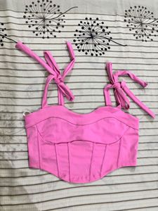 Chic Pink Bow Tie Strap Corset Top