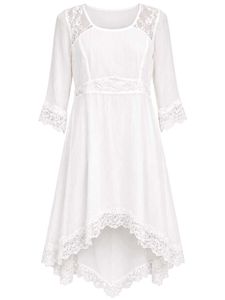 Elegant White Lace Trimmed High-Low Dress