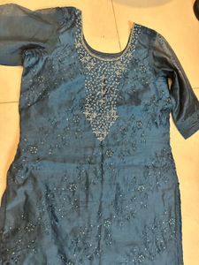 Embellished Teal Kurta with Dupatta