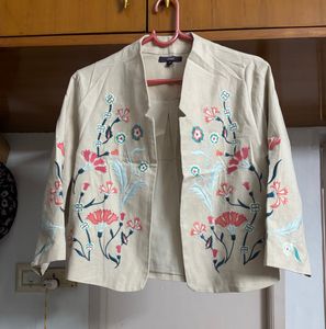 🆕 “CODE” Pastel Embroidered Beige Jacket