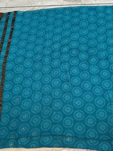 Beautiful Teal Saree with Gold &amp; Brown Embellishme