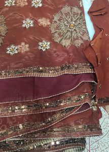 Elegant Brown Embroidered Saree