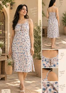(New) Pure cotton printed white dress westside