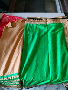 Elegant Beige &amp; Green Saree