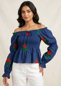 Embroidered Off-Shoulder Peplum Top
