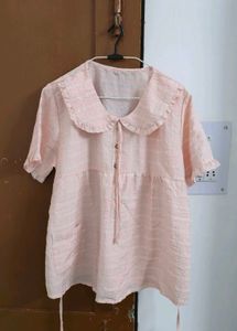 Pink Striped Ruffle Collar Kurta pyjama set