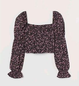 H&M Floral Square Neck Puff Sleeve Top