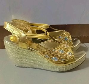 Sparkling Gold Wedge Sandals