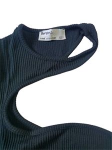 Bershka Branded Black Cut-Out Ribbed Single sleeve