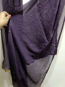 Purple &amp; Gold Embellished Dupatta