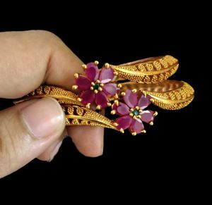 Gold-plated Bangles with Floral Design