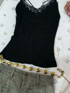 Elegant Black Beaded Knit Top