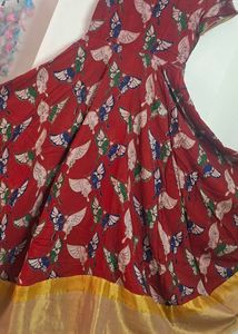 Stunning Maroon Butterfly Print Ethnic Gown