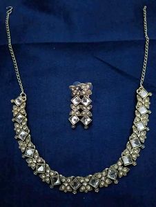 Brass Gold Plated Necklace With Earrings