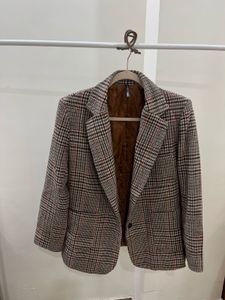 BROWN PLAID SINGLE BREASTED BLAZER