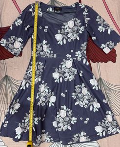 Navy Floral Print Fit &amp; Flare Dress