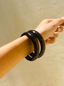 y2k Chunky Black Faceted Bangles (Set of 2)