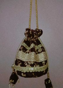 Elegant Brown &amp; Gold Drawstring velvet potli