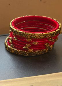 Red Silk Thread Bangles with Stones